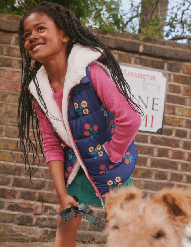 College Navy Flower Clothing Reversible Gilet Boden Baby L466L6547