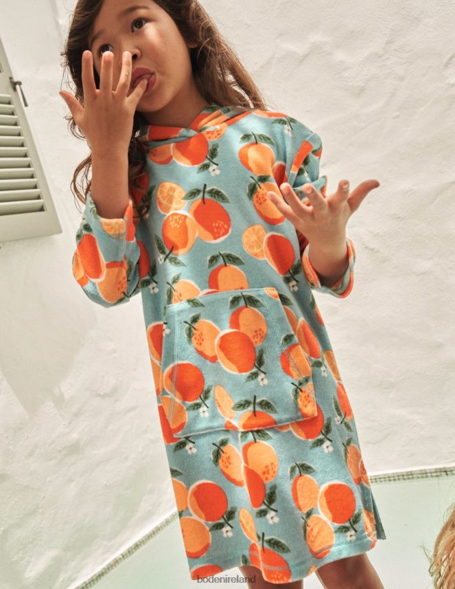 Aqua Blue Oranges Clothing Pattern Towelling Beach Dress Boden Baby L466L63464