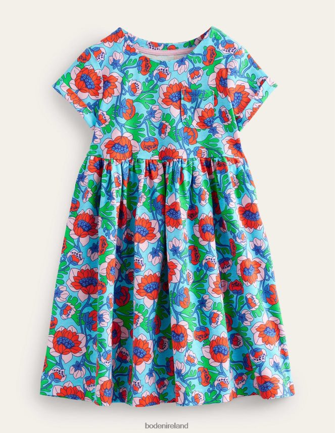 Aqua Blue Poppies Clothing Short Sleeve Fun Jersey Dress Boden Baby L466L63487