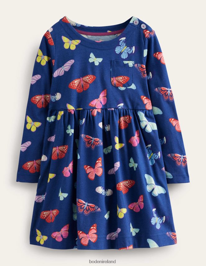 College Navy Butterflies Clothing Long Sleeve Fun Jersey Dress Boden Baby L466L6351