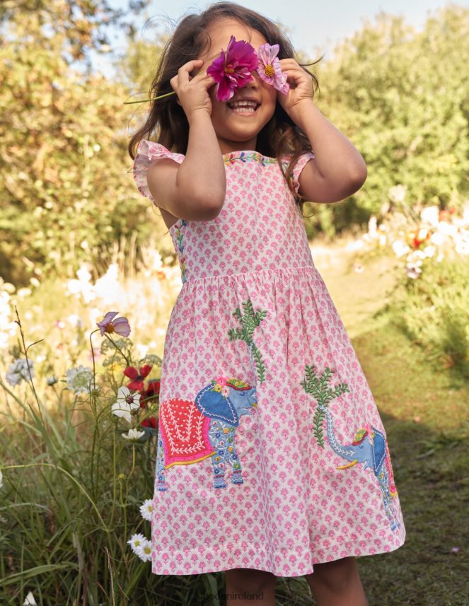 Plum Blossom Woodblock Clothing Applique Woven Dress Boden Baby L466L6367