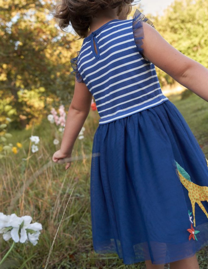 Sapphire & Vanilla Stripe Clothing Tulle Mix Applique Dress Boden Baby L466L6370