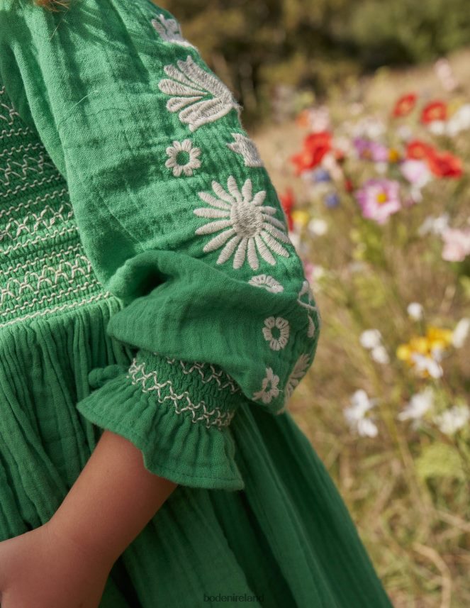 School Green Daisies Clothing Smocked Bodice Woven Dress Boden Baby L466L6346