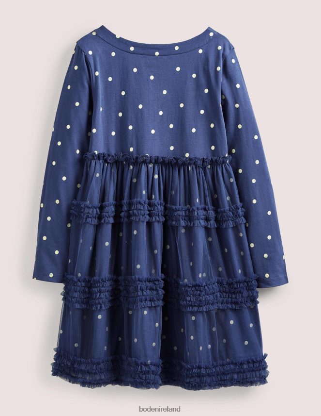 Starboard Blue/Gold Spot Clothing Long Sleeve Jersey Tulle Dress Boden Baby L466L63387