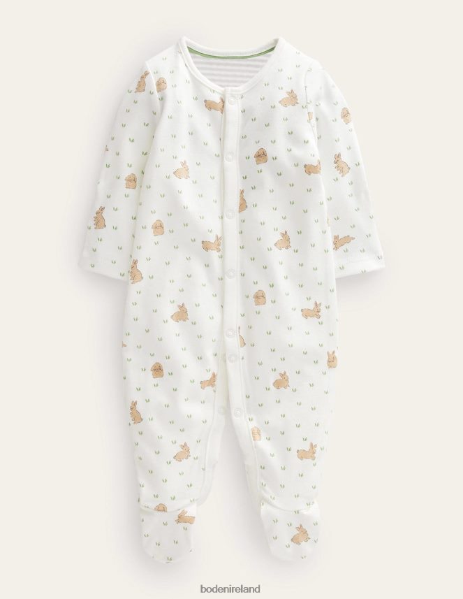 Ivory Bunny Field Clothing GOTS Printed Sleepsuit Boden Baby L466L63340