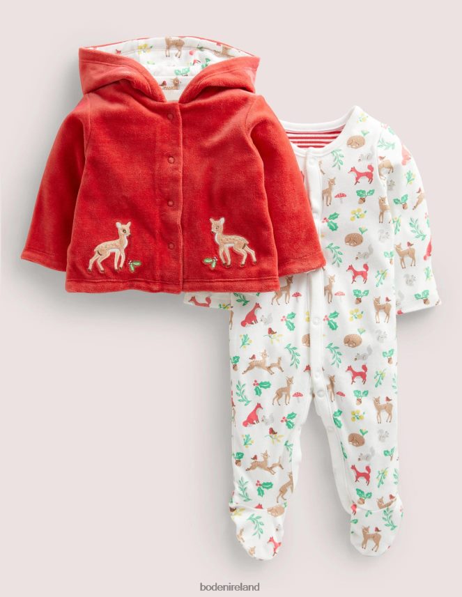 Ivory Festive Woodland Clothing Sleepsuit Set Boden Baby L466L63309