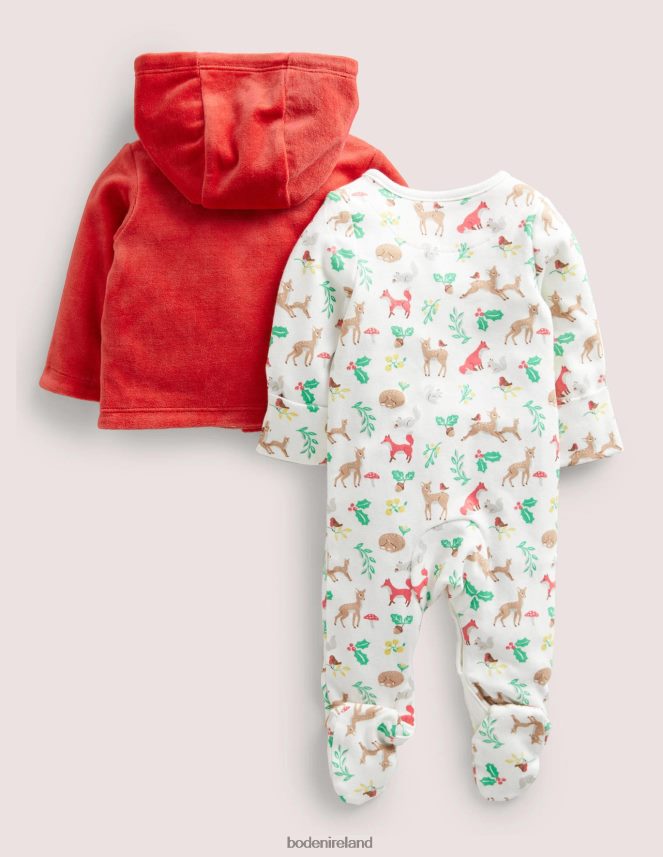 Ivory Festive Woodland Clothing Sleepsuit Set Boden Baby L466L63309
