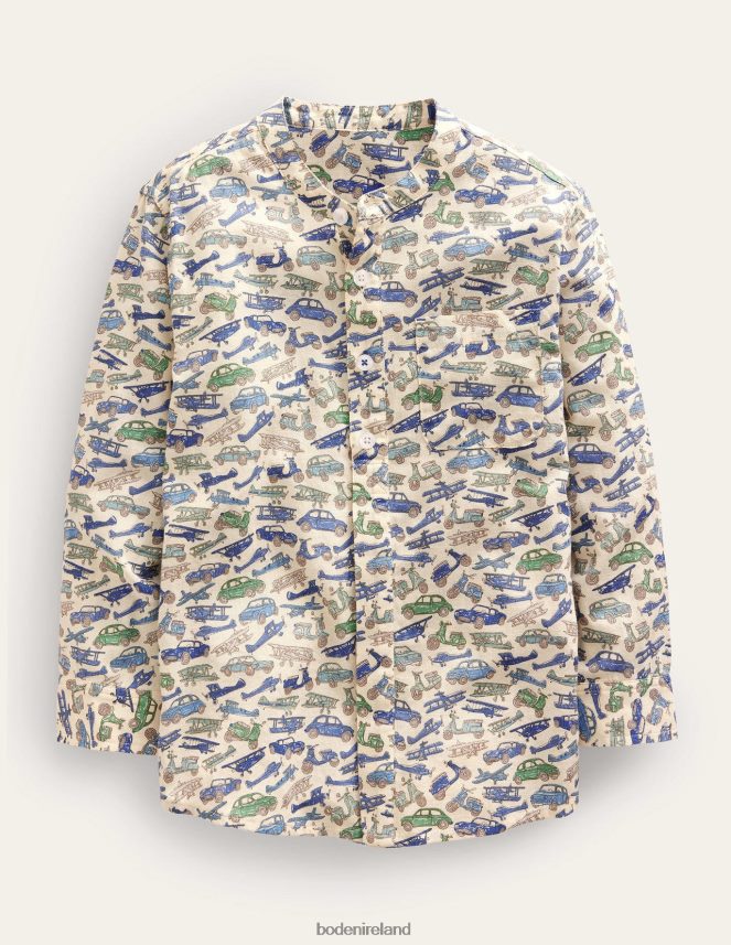 Blue Vechicles Clothing Patterned Grandad Shirt Boden Baby L466L63416