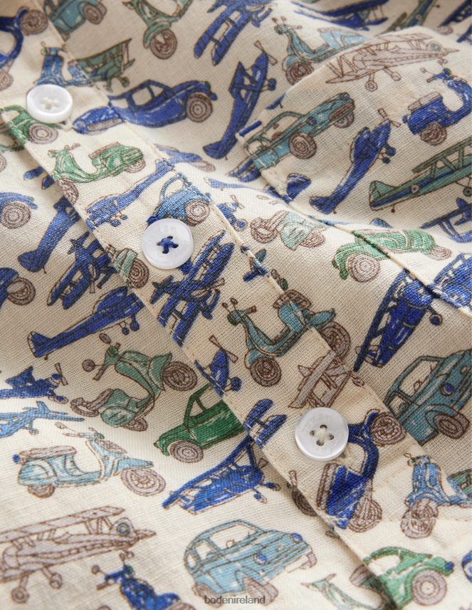 Blue Vechicles Clothing Patterned Grandad Shirt Boden Baby L466L63416