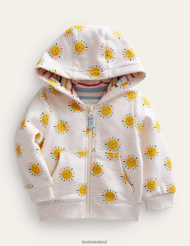 Oatmeal Marl Rainbow Suns Clothing Printed Hoodie Boden Baby L466L63362