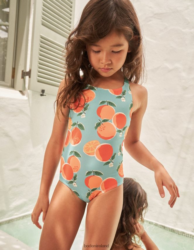 Aqua Blue Oranges Clothing Cross-back Printed Swimsuit Boden Baby L466L63304