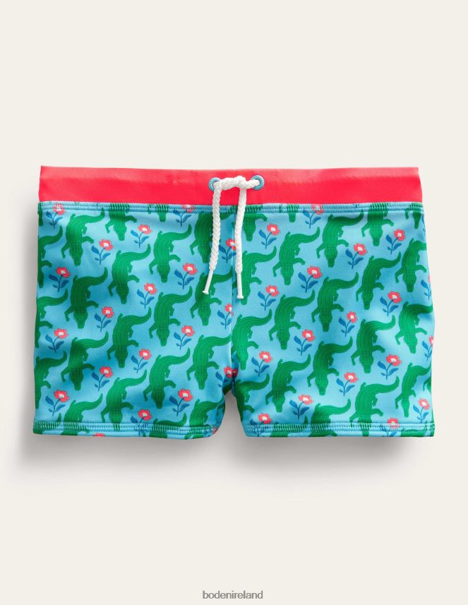 Aqua Crocodile Woodblock Clothing Swim Trunks Boden Baby L466L6474