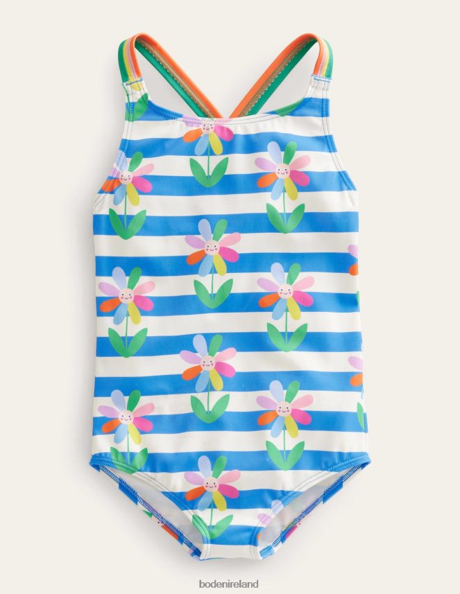 Cabana Blue Daisy Stripe Clothing Cross-back Printed Swimsuit Boden Baby L466L63370