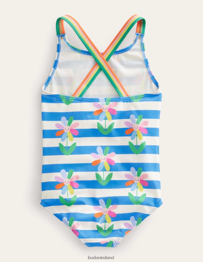 Cabana Blue Daisy Stripe Clothing Cross-back Printed Swimsuit Boden Baby L466L63370
