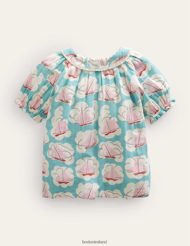 Aqua Boat Print Clothing Short Puff Sleeve Top Boden Baby L466L63452