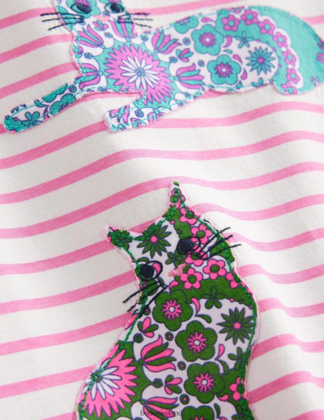 Ivory/Bright Petal Pink Clothing Short Sleeve Applique Tunic Boden Baby L466L6378