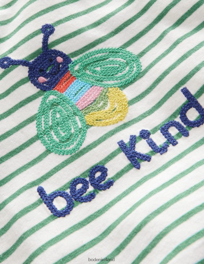 Ivory/Csarite Green Bee Clothing Embroidered Graphic T-shirt Boden Baby L466L63349