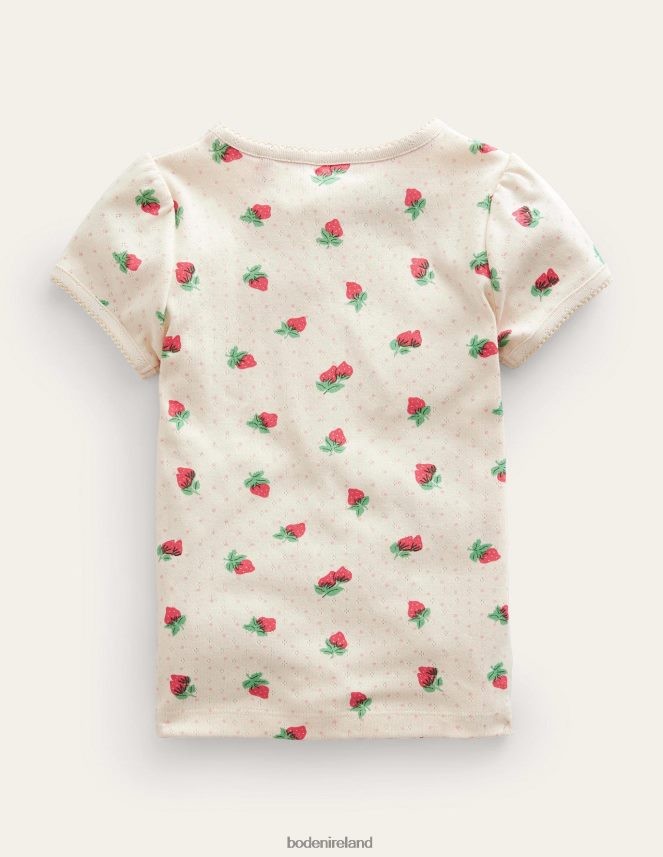 Ivory Strawberries Clothing Short-Sleeved Pointelle Top Boden Baby L466L63423