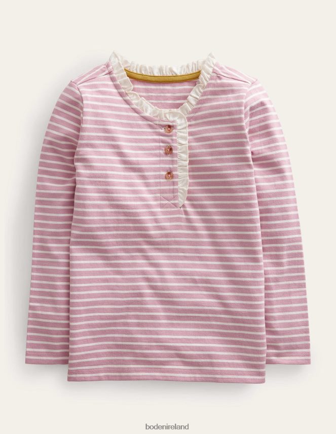 Ivory/Vintage Pink Clothing Henley Ruffle Breton Top Boden Baby L466L6419