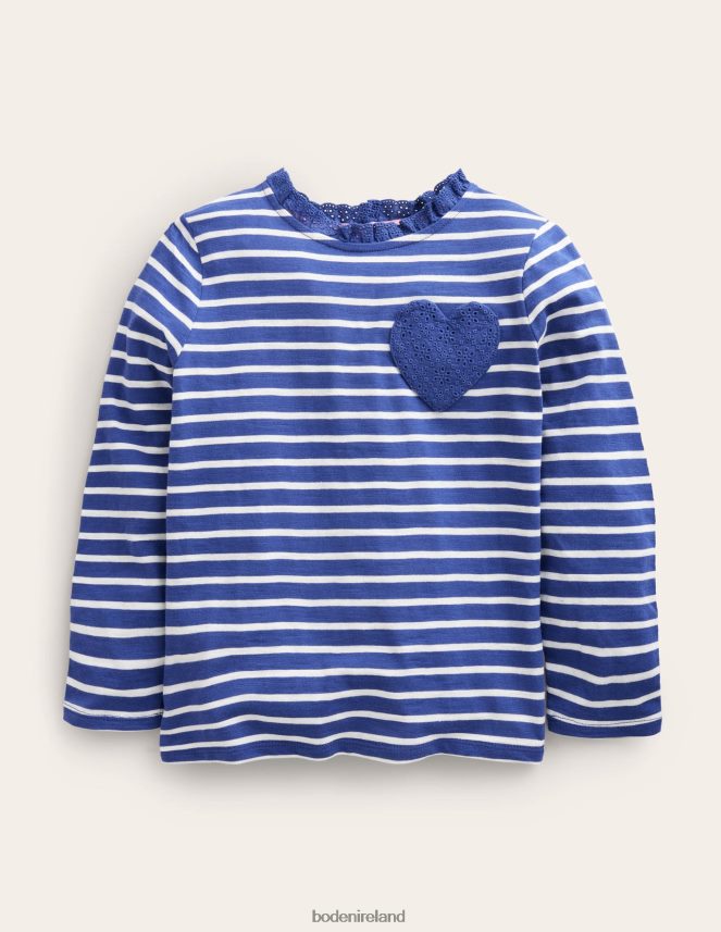 Starboard Blue/Ivory Clothing Long Sleeve Heart Pocket Top Boden Baby L466L63454
