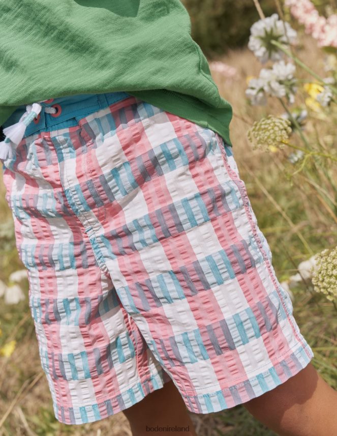 Pink/Green Check Clothing Gingham Board Shorts Boden Boys L466L6872