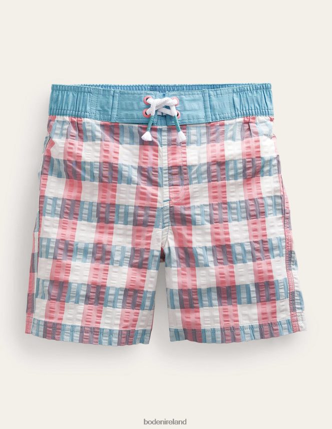 Pink/Green Check Clothing Gingham Board Shorts Boden Boys L466L6872