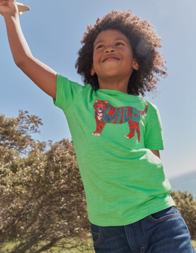 Aloe Green Tiger Clothing Animal Printed Cotton T-Shirt Boden Boys L466L6858
