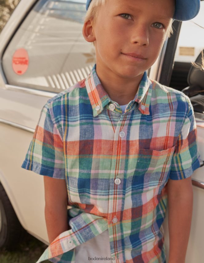 Fire Opal/Green Madras Clothing Cotton-Linen Shirt Boden Boys L466L6847