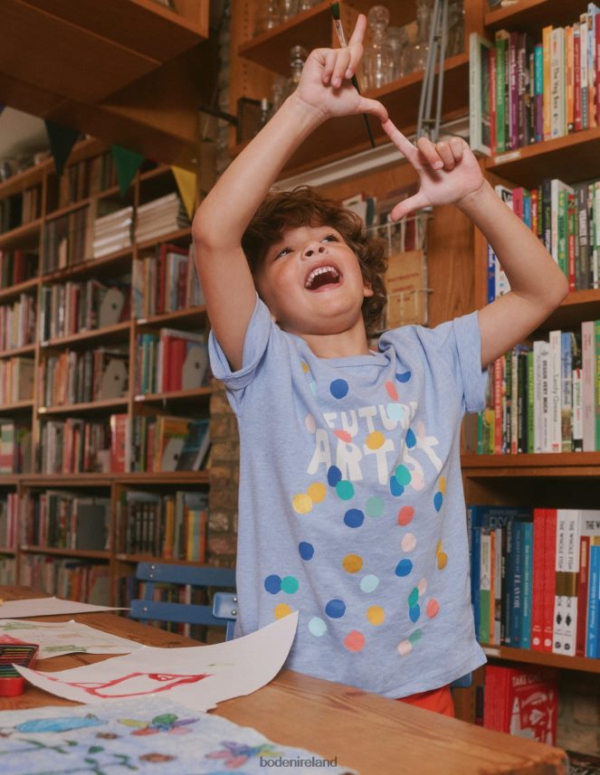 Light Blue Marl Clothing Relaxed Artist-Print T-Shirt Boden Boys L466L6862