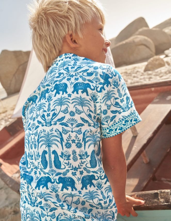 Sapphire Woodblock Tropical Clothing Border Printed Shirt Boden Boys L466L6856