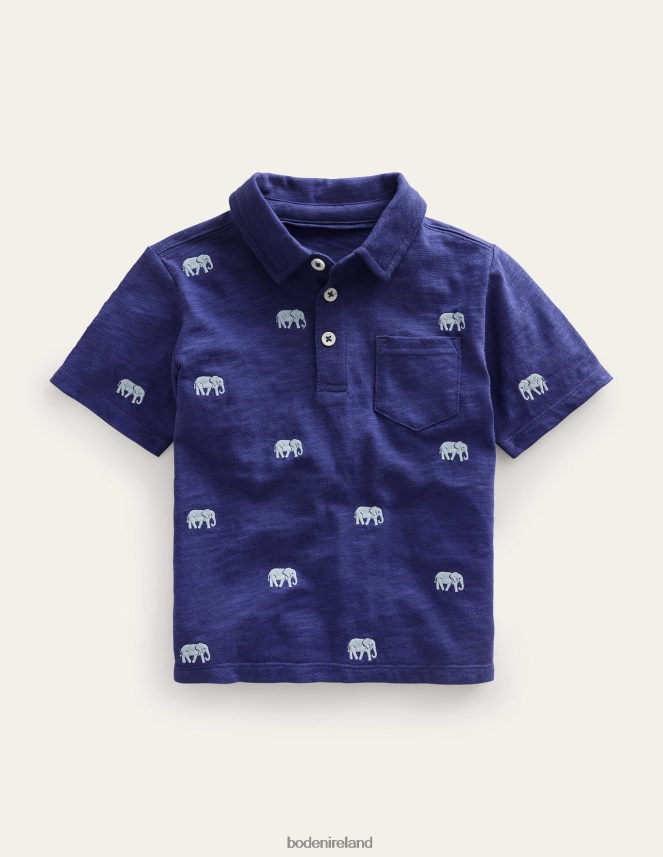 Starboard Elephants Clothing Embroidered Slubbed Polo Shirt Boden Boys L466L6852