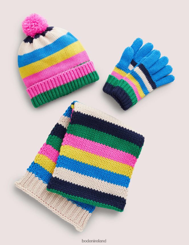 Rainbow Stripe Accessory Knitted Set 3 Piece Boden Girls L466L62727