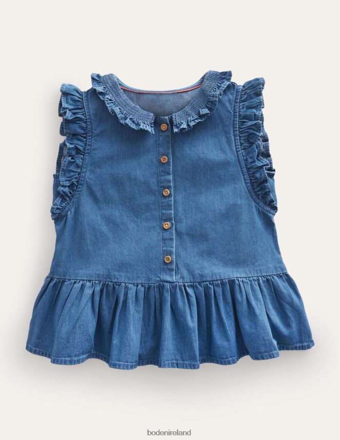 Chambray Blue Clothing Chambray Frill Sleeve Blouse Boden Girls L466L63056