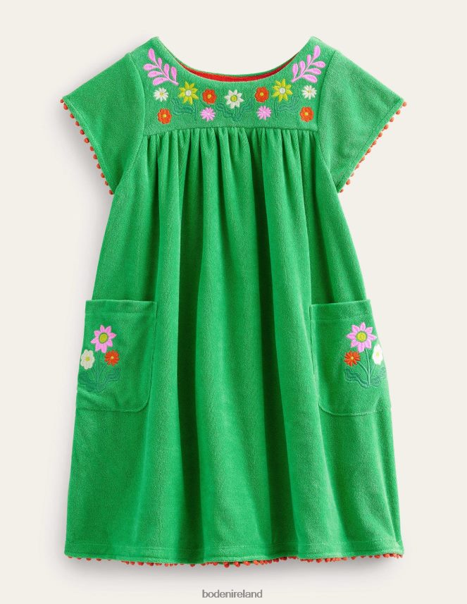Aloe Green Flowers Clothing Embroidered Towelling Dress Boden Girls L466L62973