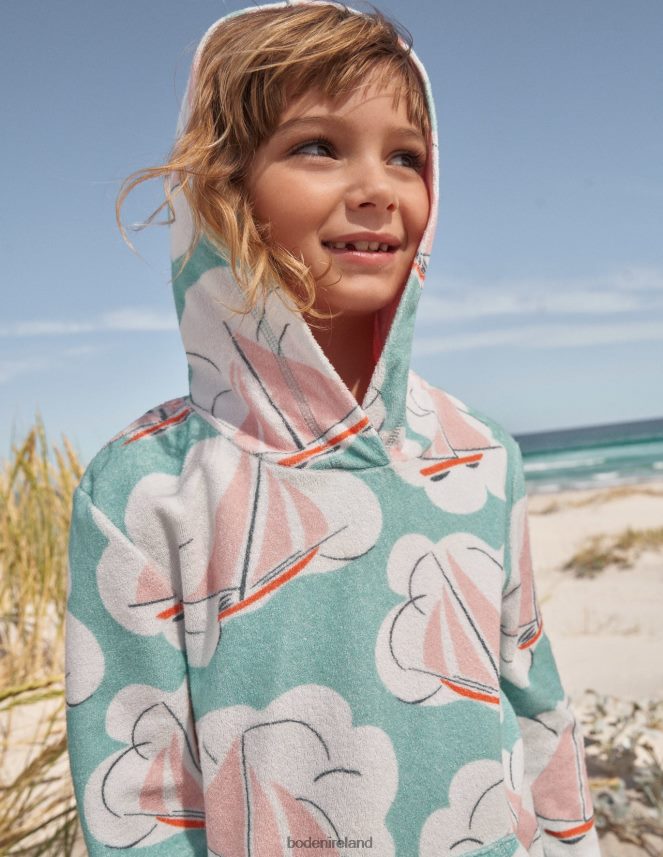 Aqua Sea Blue Boats Clothing Pattern Towelling Beach Dress Boden Girls L466L63275