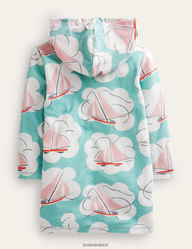 Aqua Sea Blue Boats Clothing Pattern Towelling Beach Dress Boden Girls L466L63275