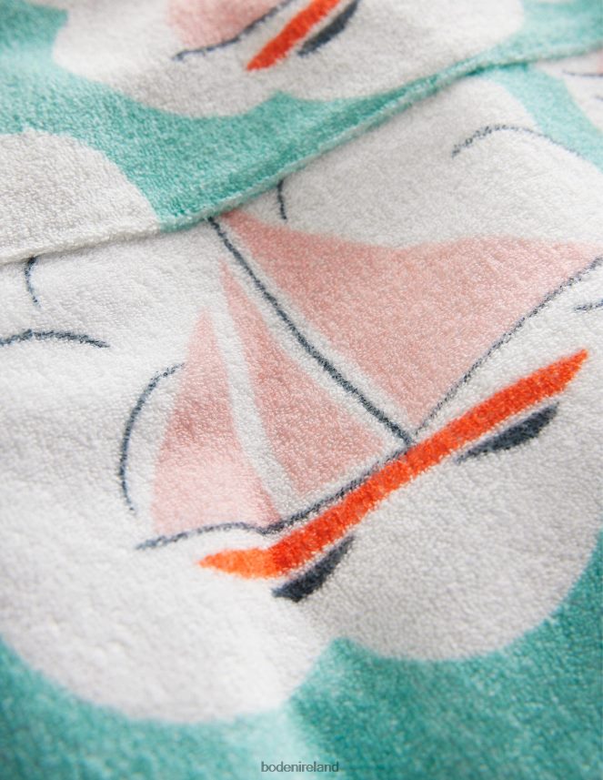 Aqua Sea Blue Boats Clothing Pattern Towelling Beach Dress Boden Girls L466L63275