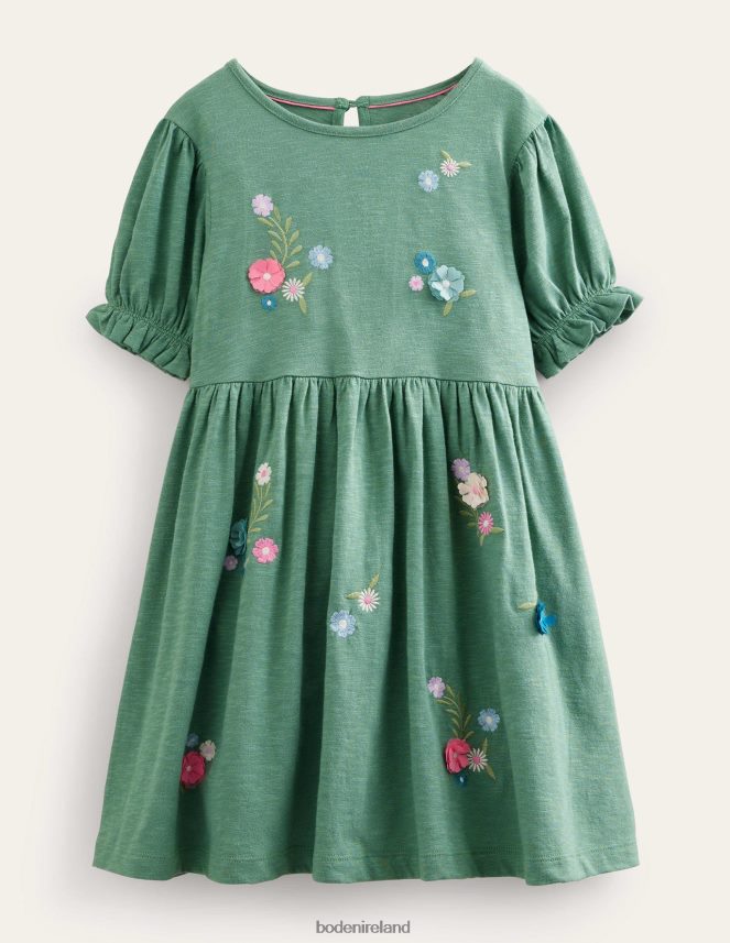 Csarite Green Clothing Embroidered Jersey Dress Boden Girls L466L6745