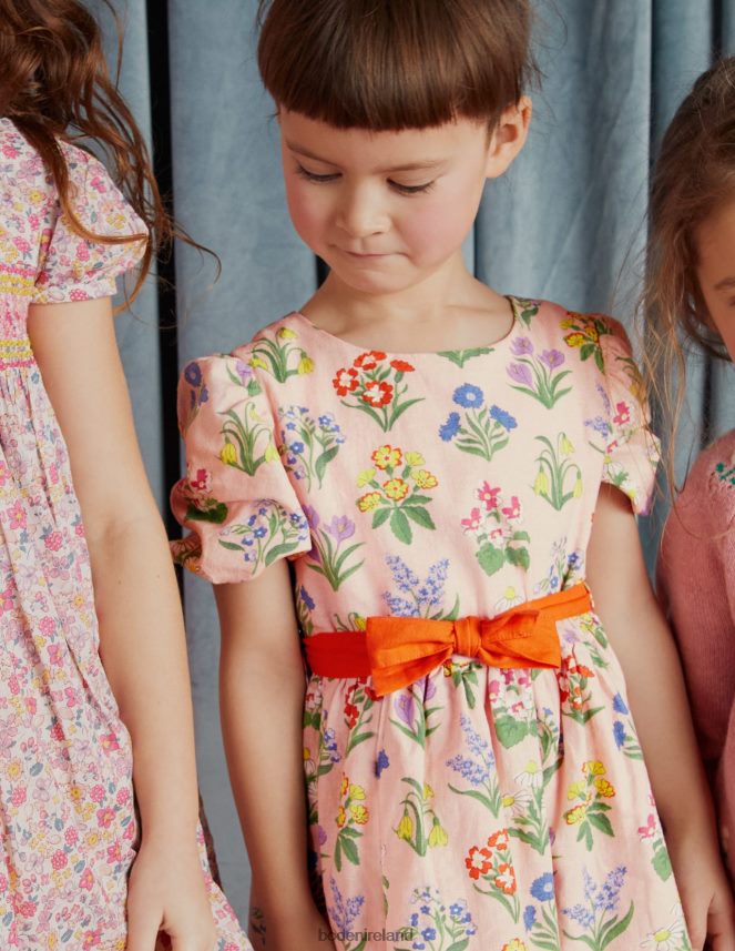 Dusty Pink Flowers Clothing Bow Tie Vintage Dress Boden Girls L466L62875