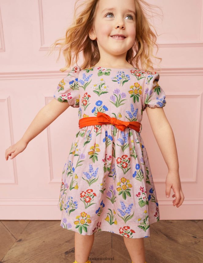 Dusty Pink Flowers Clothing Bow Tie Vintage Dress Boden Girls L466L62875