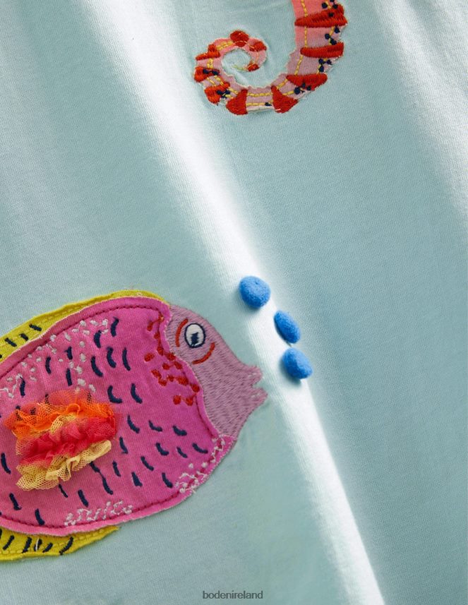 Iced Aqua Blue Clothing Applique T-Shirt Dress Boden Girls L466L63243