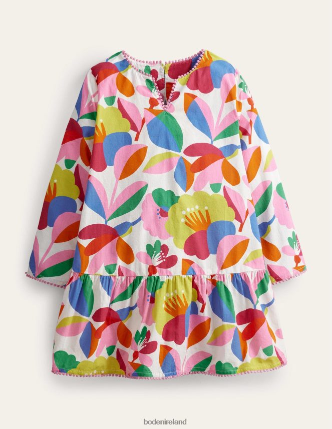 Ivory & Multi Fabulous Floral Clothing Long-sleeved Printed Kaftan Boden Girls L466L62896