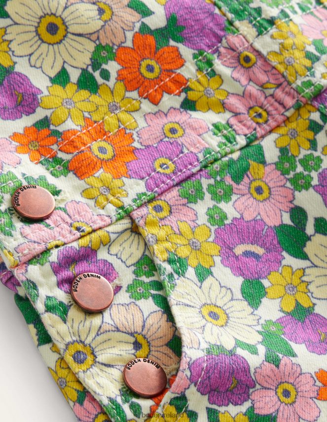 Ivory & Purple Caravan Floral Clothing Heart Pocket Short Dungarees Boden Girls L466L6751