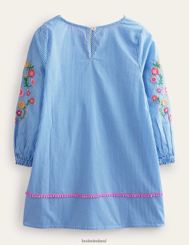 Ivory and Blue Stripe Clothing Long-sleeve Embroidered Kaftan Boden Girls L466L63176