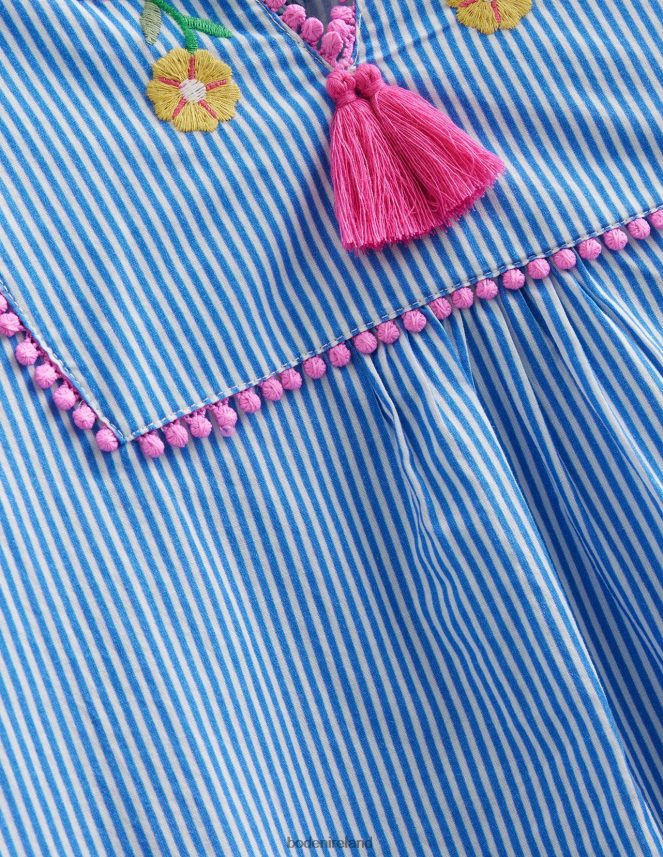 Ivory and Blue Stripe Clothing Long-sleeve Embroidered Kaftan Boden Girls L466L63176