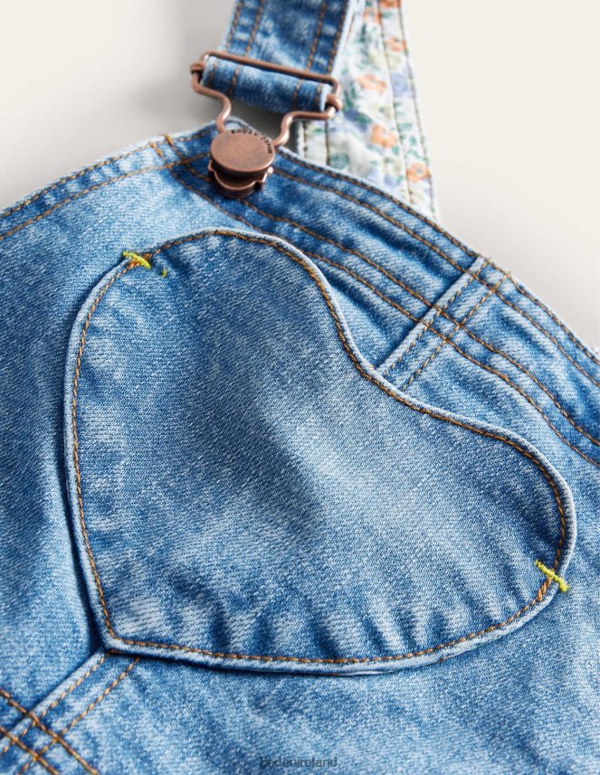 Mid Vintage Denim Clothing Heart Pocket Short Dungarees Boden Girls L466L6752