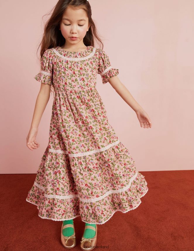 Rambling Rose Pink Clothing Printed Lace Trim Party Dress Boden Girls L466L62925
