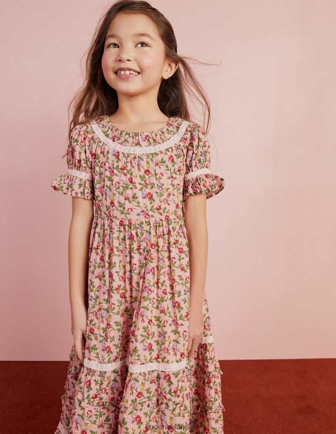 Rambling Rose Pink Clothing Printed Lace Trim Party Dress Boden Girls L466L62925