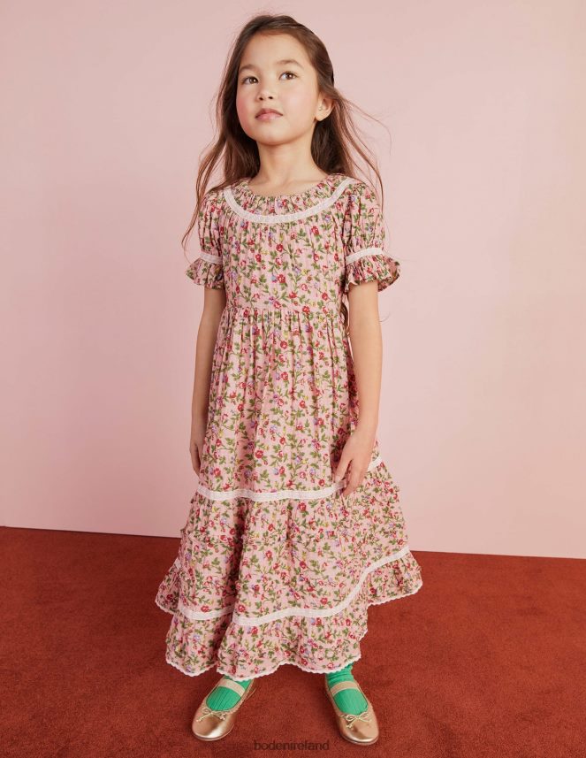 Rambling Rose Pink Clothing Printed Lace Trim Party Dress Boden Girls L466L62925