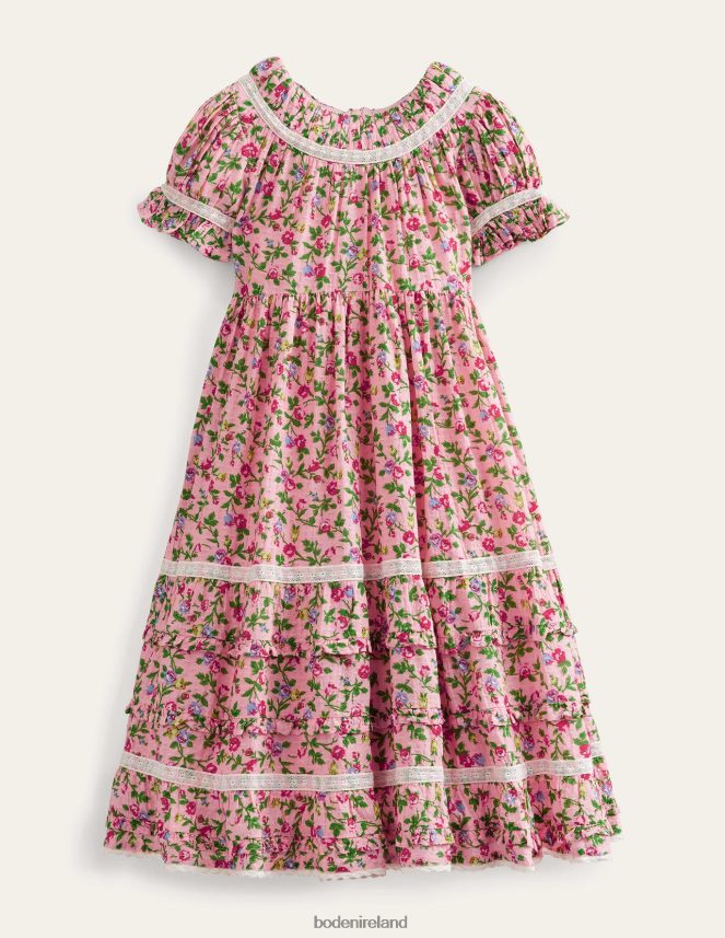 Rambling Rose Pink Clothing Printed Lace Trim Party Dress Boden Girls L466L62925